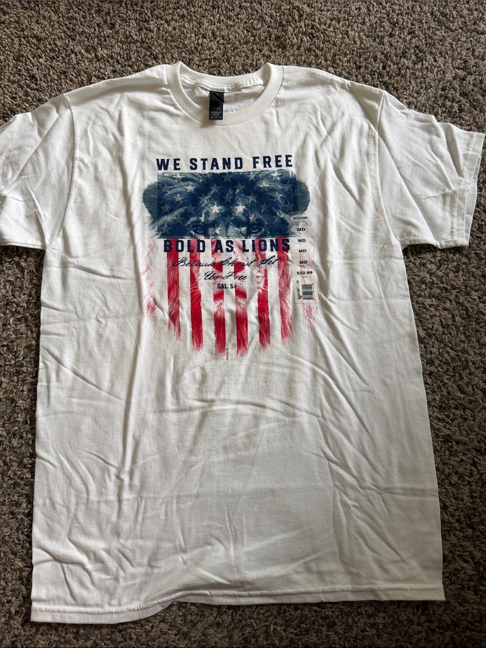 Gildan White Short-Sleeve Tee with Red & Blue Flag Lion Graphic